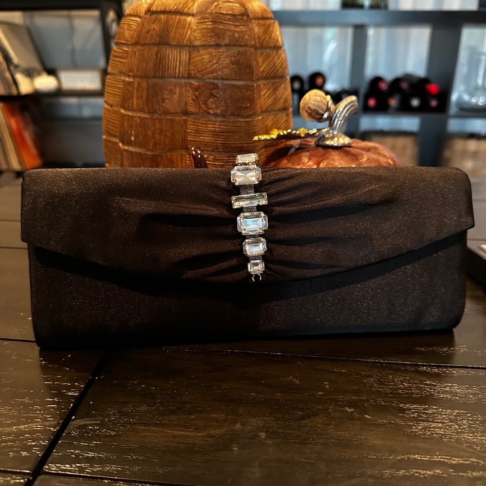 Elegant Black Clutch with Crystal Accents